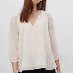 Babaton Cream Swiss Dot V-Neck Blouse